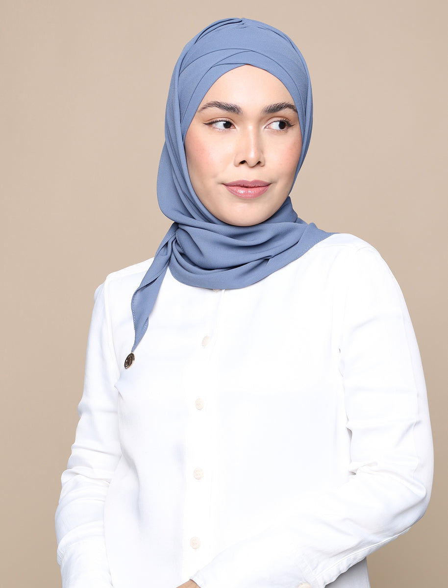 Korean Chiffon Tri Lux Turban Cornflower Blue ADLINA ANIS