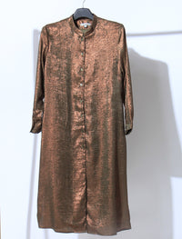 Crepe Metallic Shirtdress - Bronze