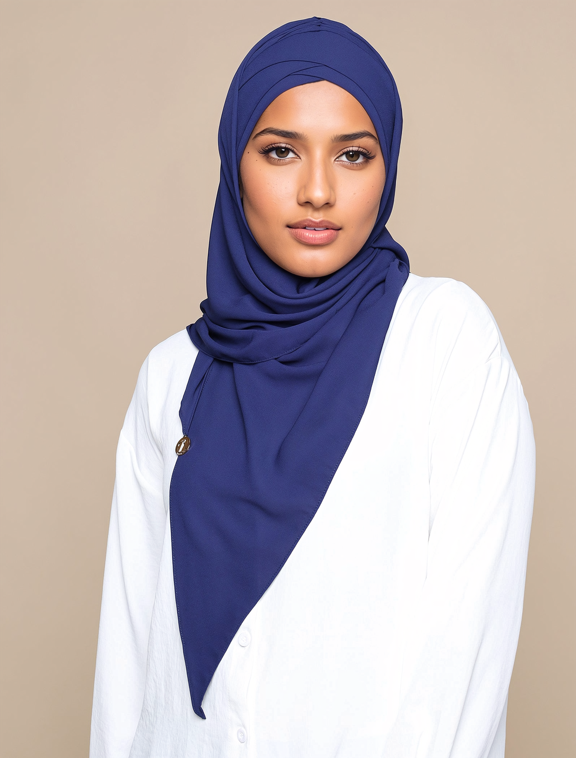 Korean Chiffon Tri Lux Turban - Navy
