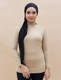 AirLite InnerGlow Mock Neck Top in Tan