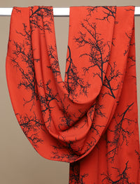 Night Forest Viscose Curved Shawl - Brick Red