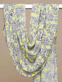 Floral Crepe Chiffon Curved Shawl - Neon Yellow
