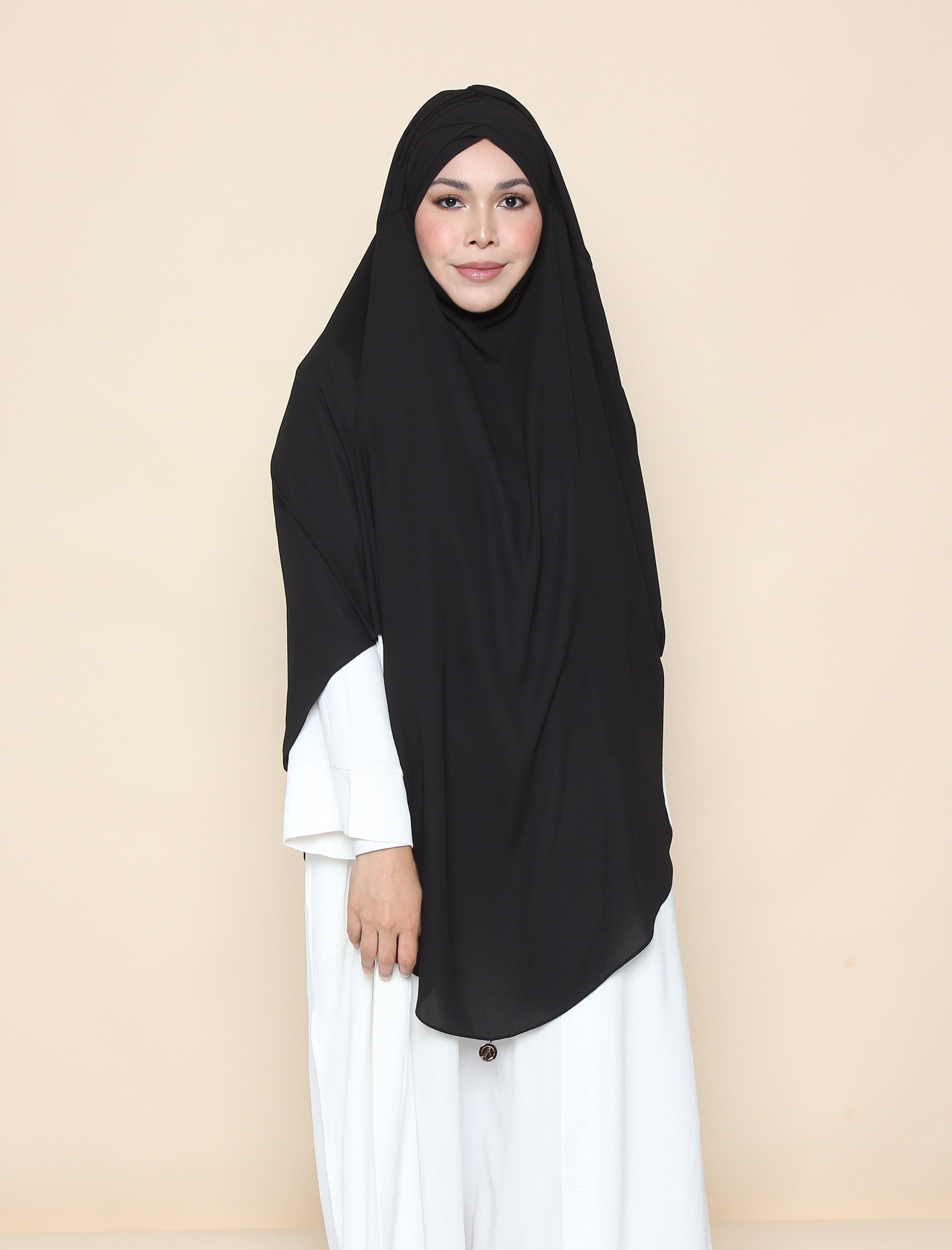 Curved Turban Khimar - Black