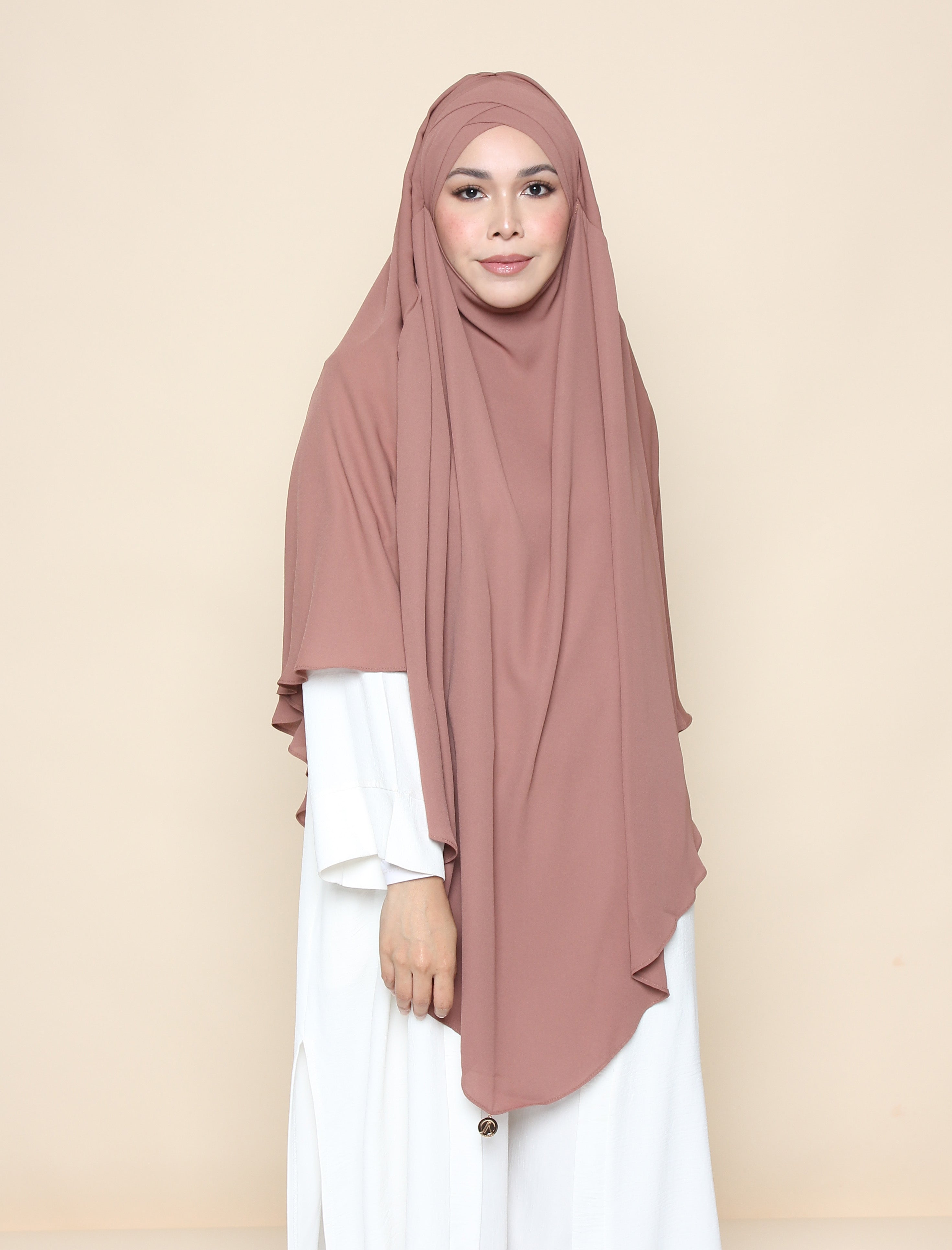 Curved Turban Khimar - Brown Stone