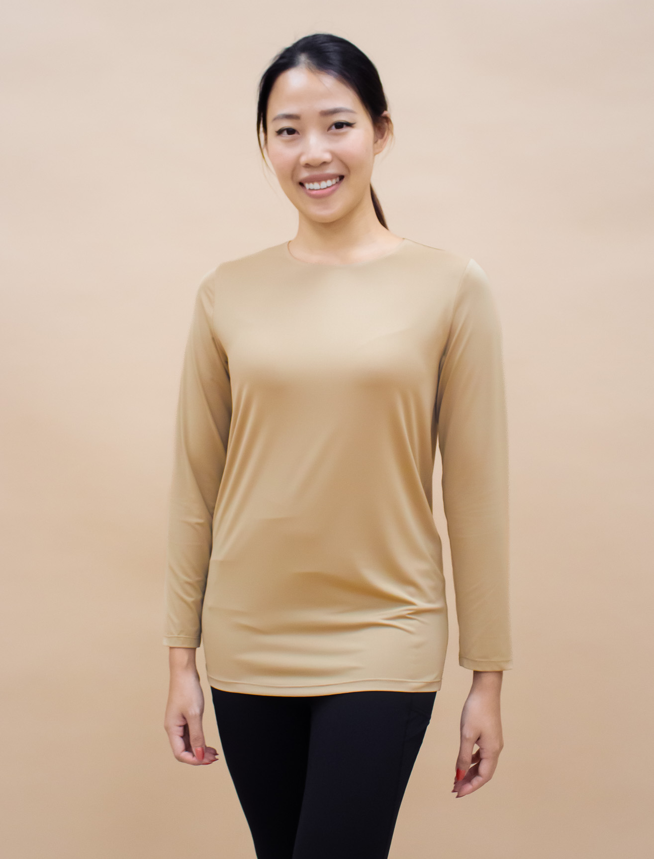 AirLite InnerGlow Crew Neck Top in Tan