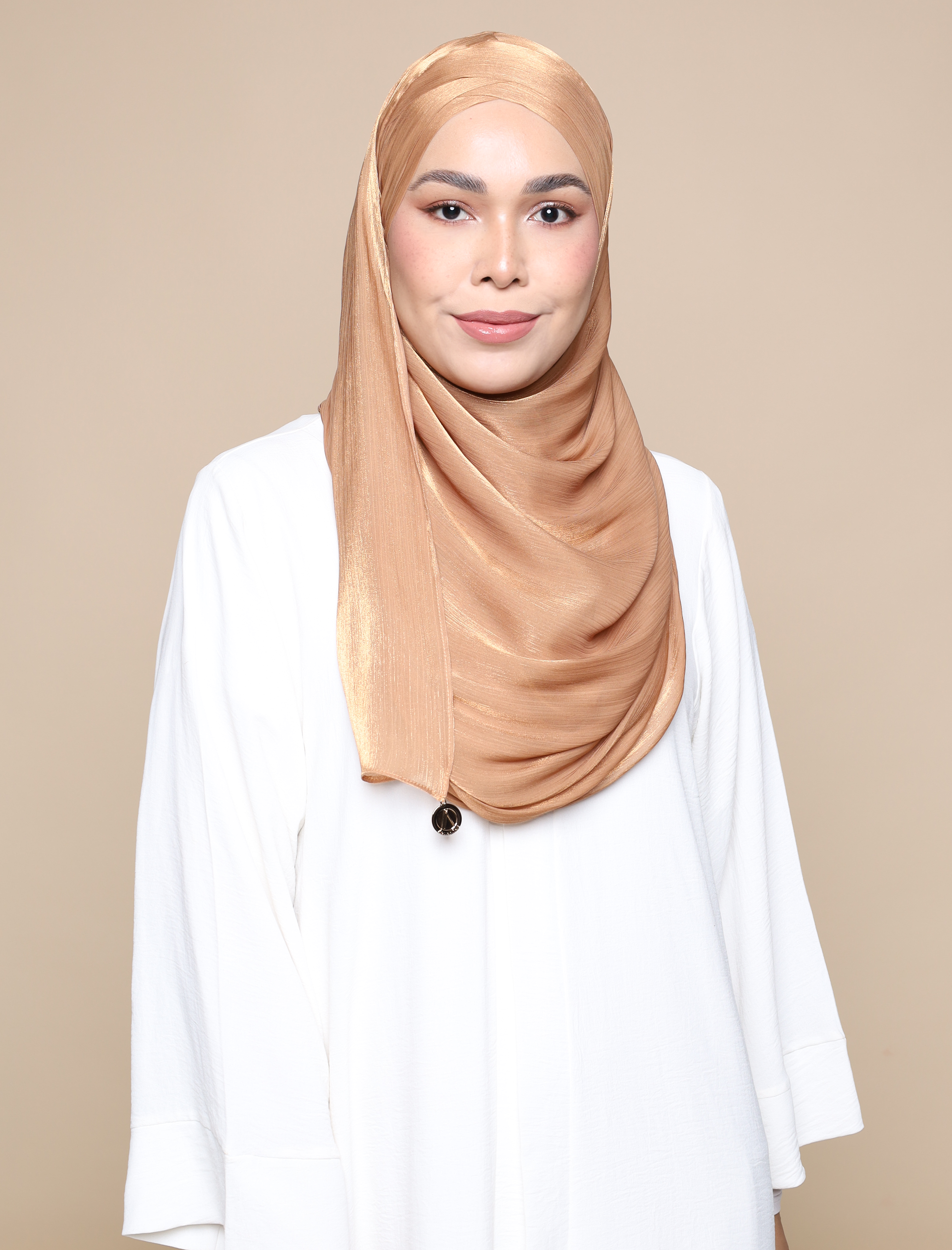 Shimmer Satin Lux Turban Shawl - Caramel