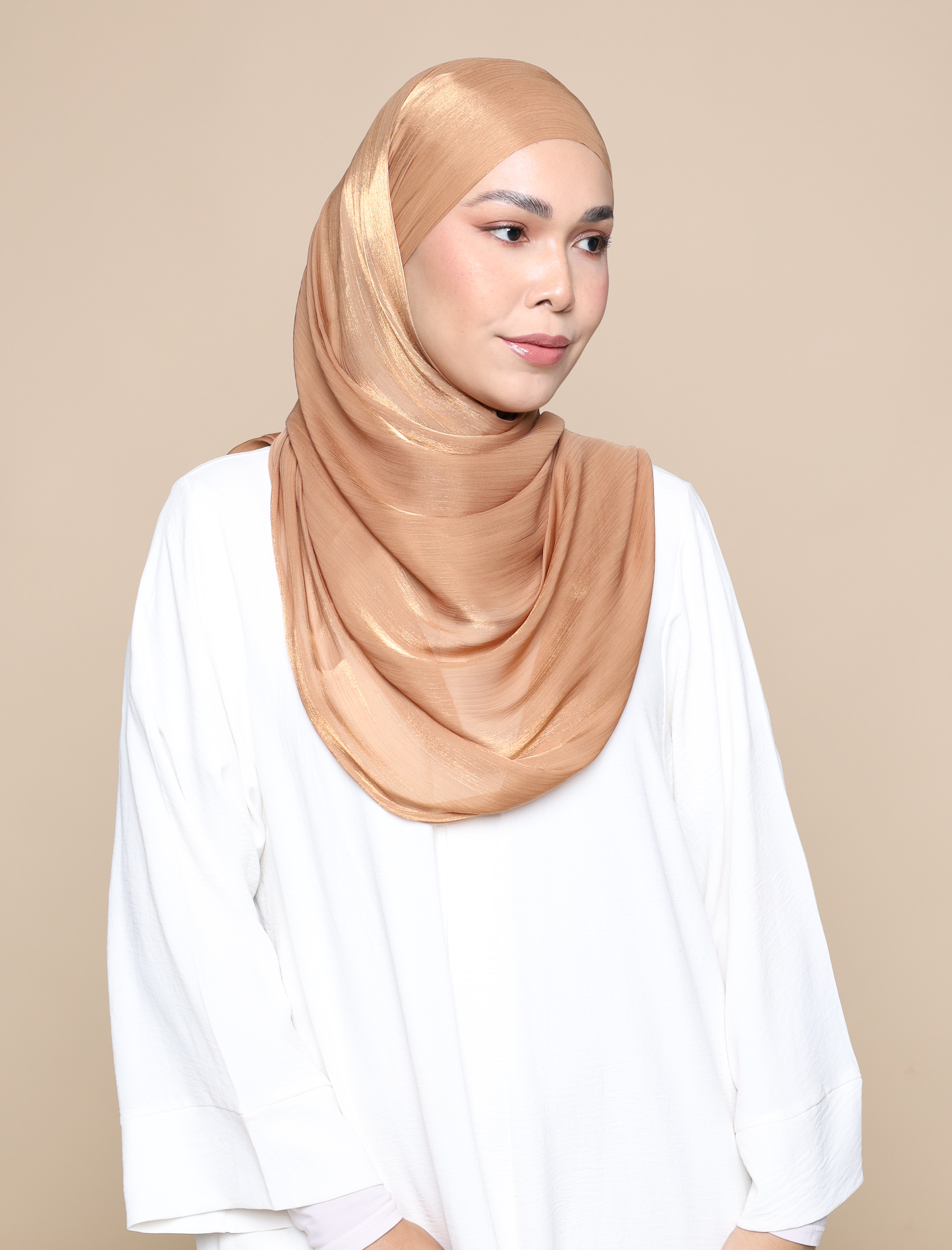 Shimmer Satin Lux Square Shawl - Caramel
