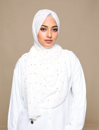 White Gold Dots Chiffon Curved Shawl
