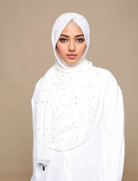 White Gold Dots Chiffon Curved Shawl