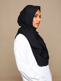 Black Gold Dots Chiffon Curved Shawl