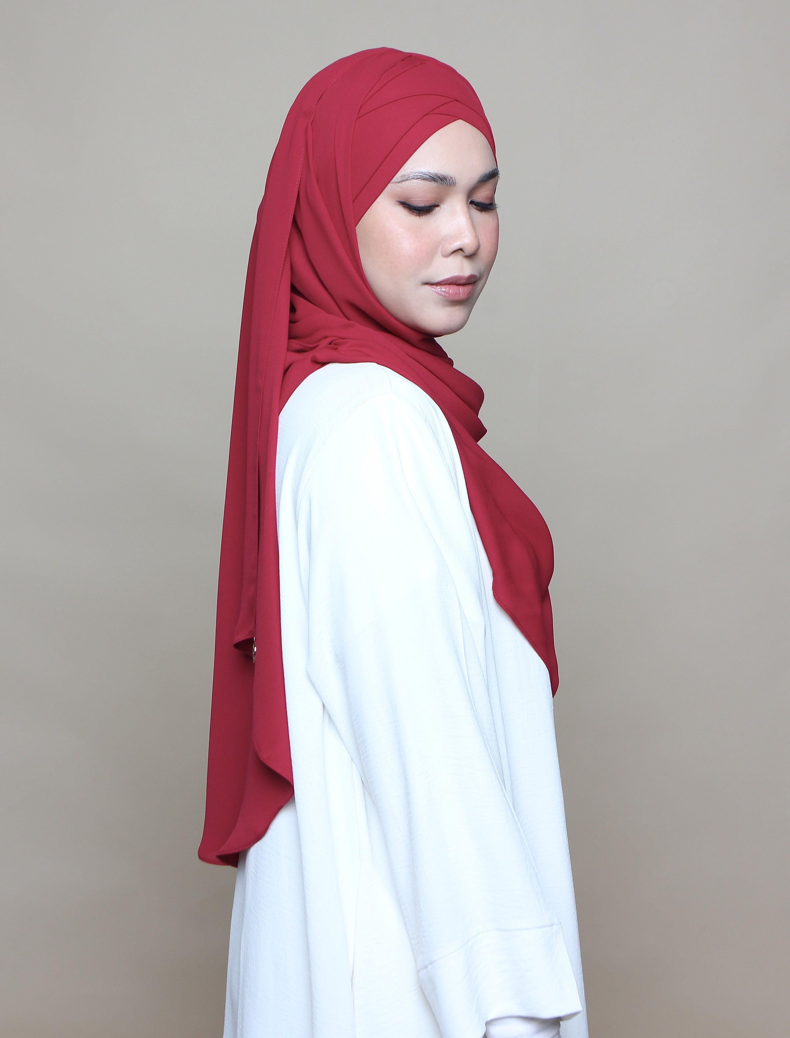 Soft Chiffon Lux Turban Shawl - Burgundy Red