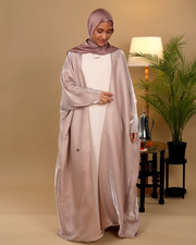 Glimmer Satin Open Front  Abaya - Champagne