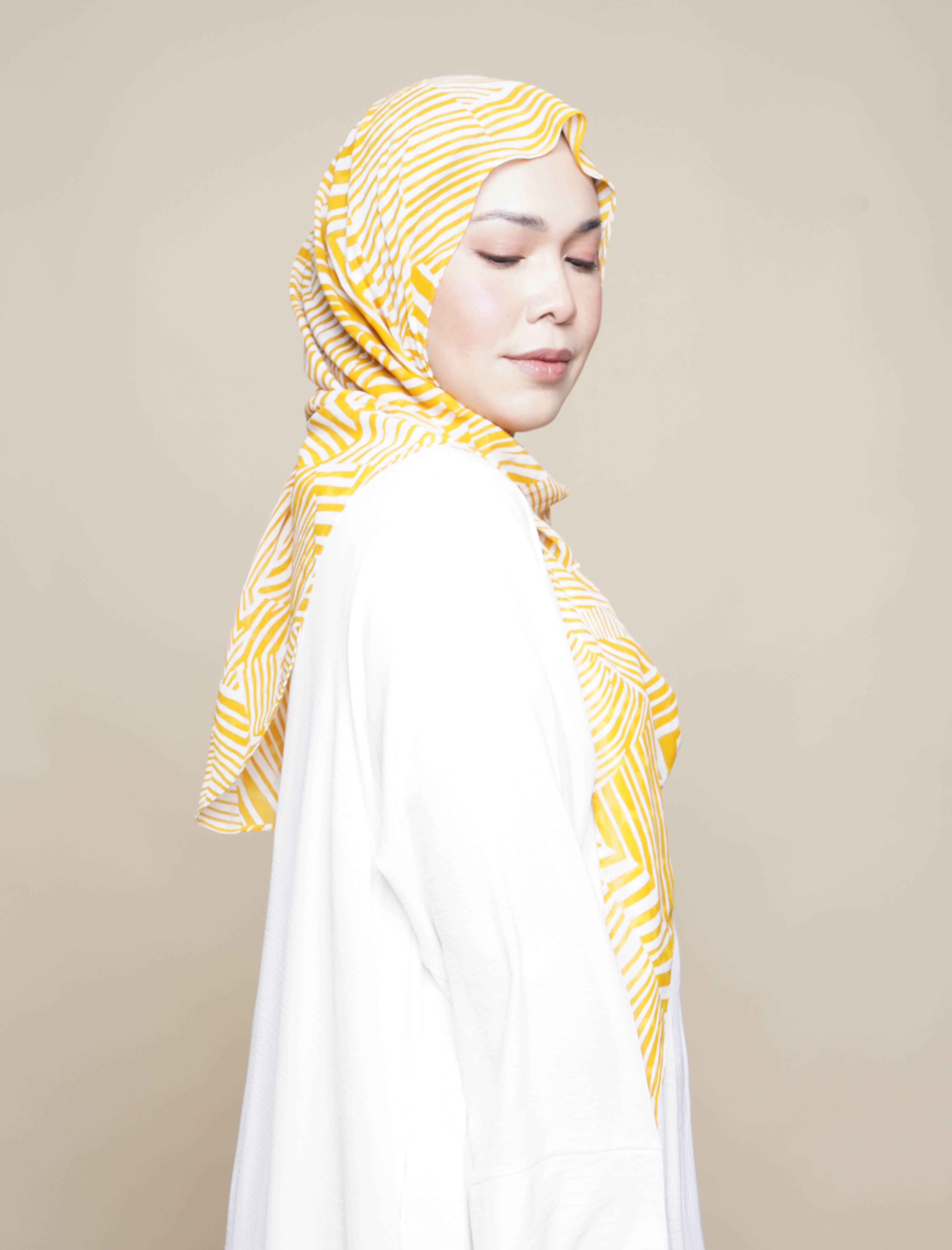 Geo Lines Chiffon Tri Scarf - Marmalade