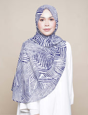 Geo Lines Chiffon Curve Shawl - Navy