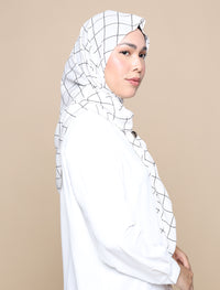 Grid Print Chiffon Tri Scarf - White