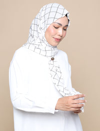 Grid Print Chiffon Tri Scarf - White