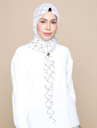 Grid Print Chiffon Tri Scarf - White