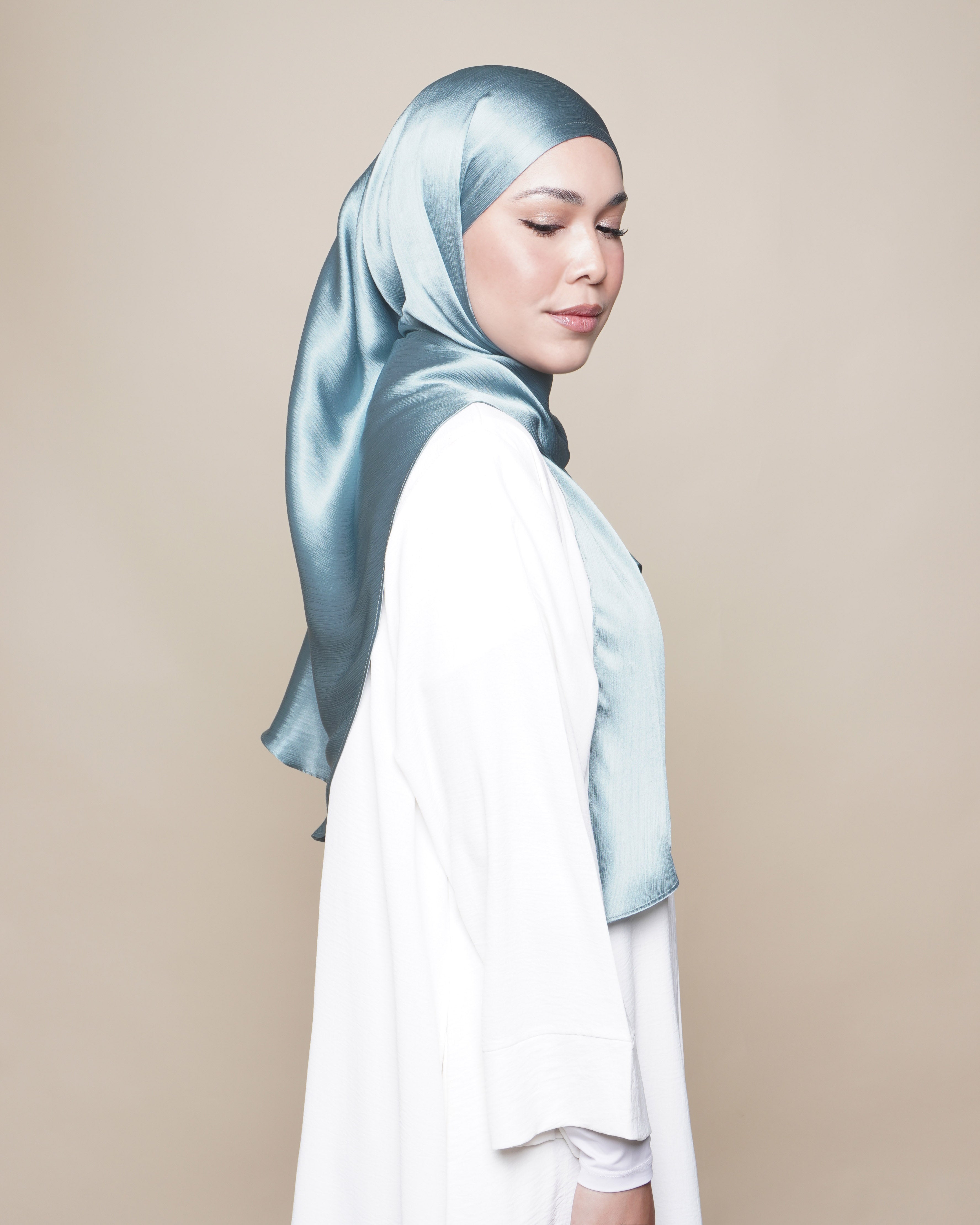 Jannah Crushed Satin Silk - Light Aqua