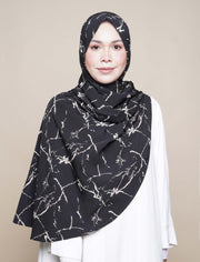 Marble Print Viscose Curve Shawl - Black