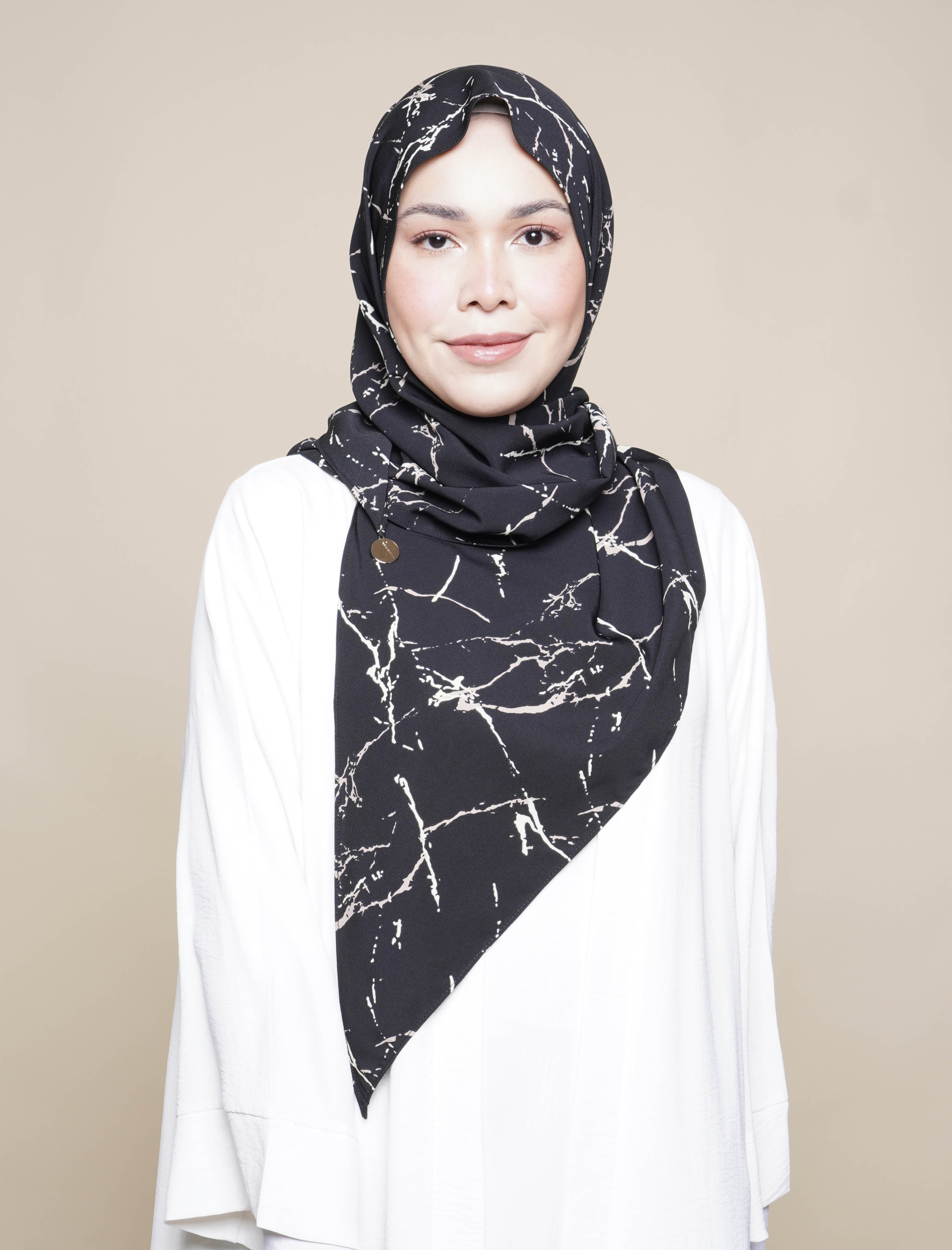 Marble Print Viscose Tri Scarf - Black