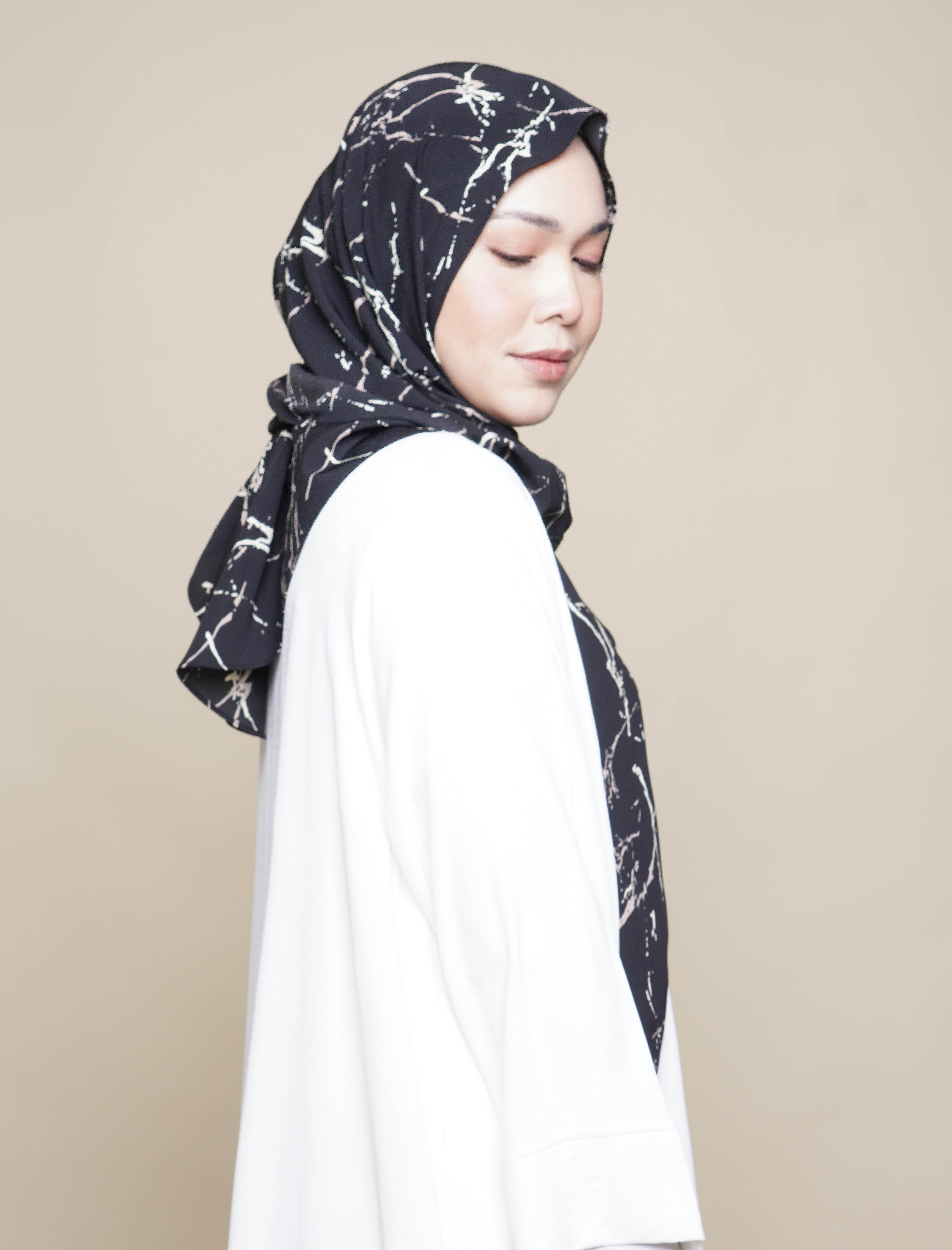 Marble Print Viscose Tri Scarf - Black