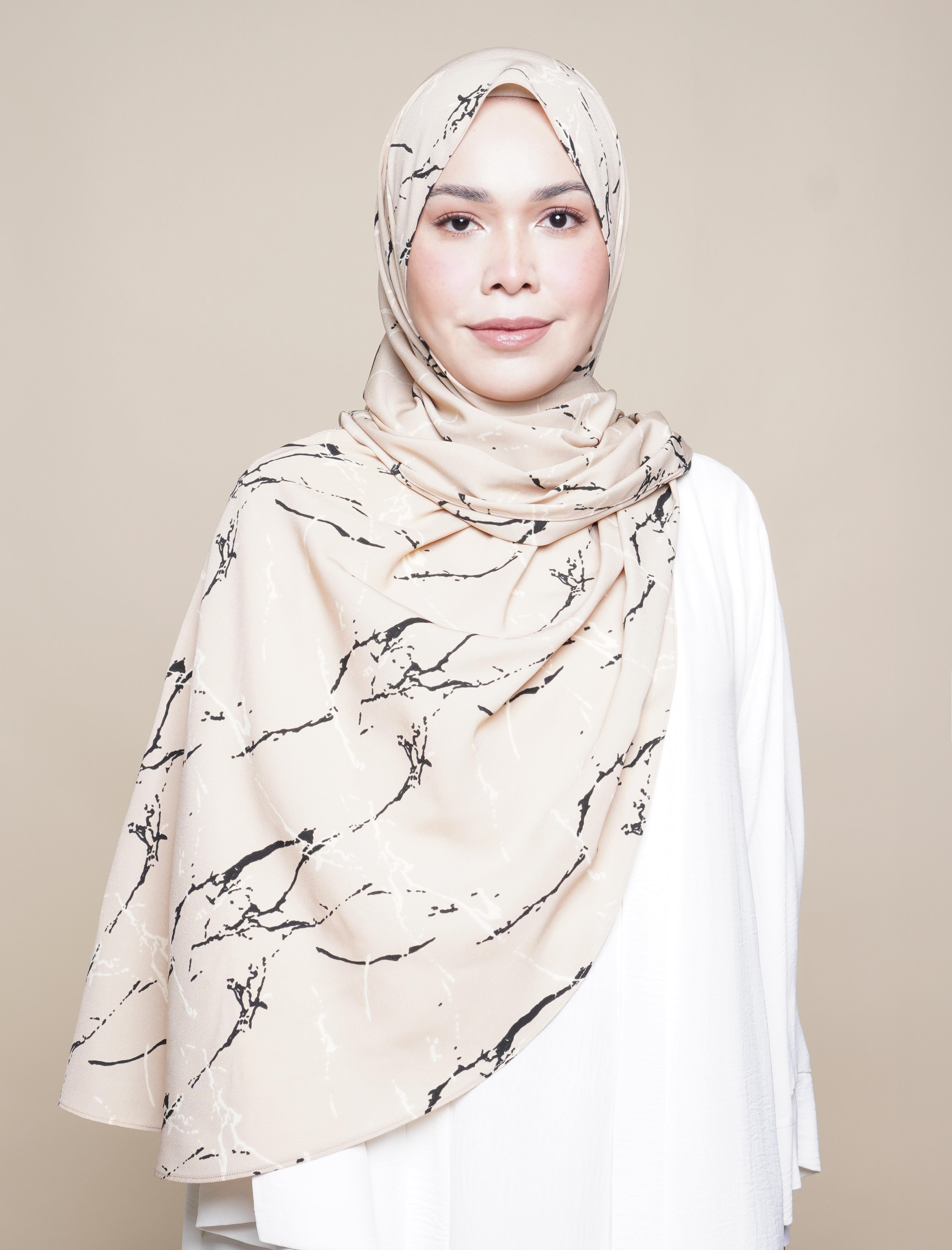 Marble Print Viscose Curve Shawl - Khaki
