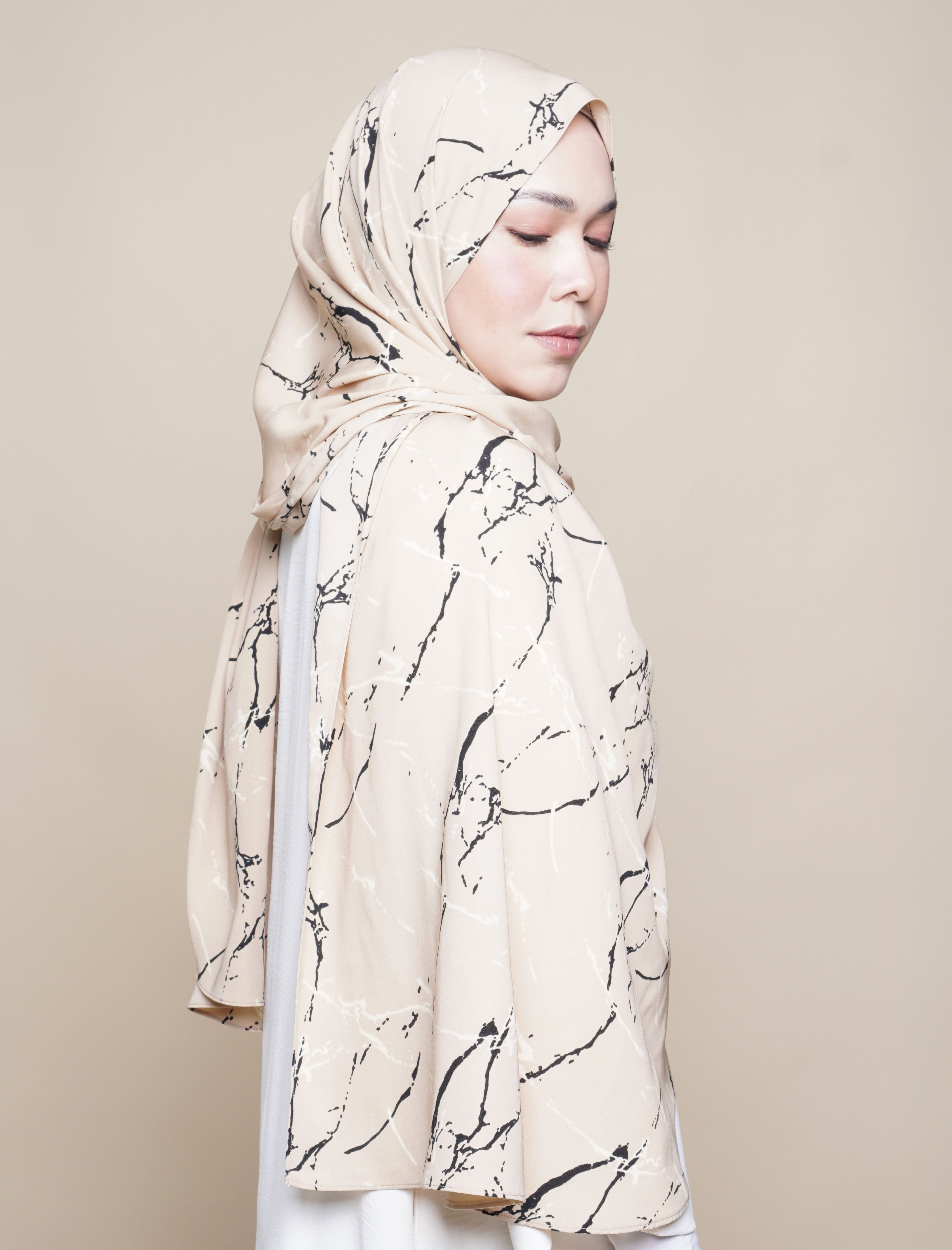 Marble Print Viscose Curve Shawl - Khaki