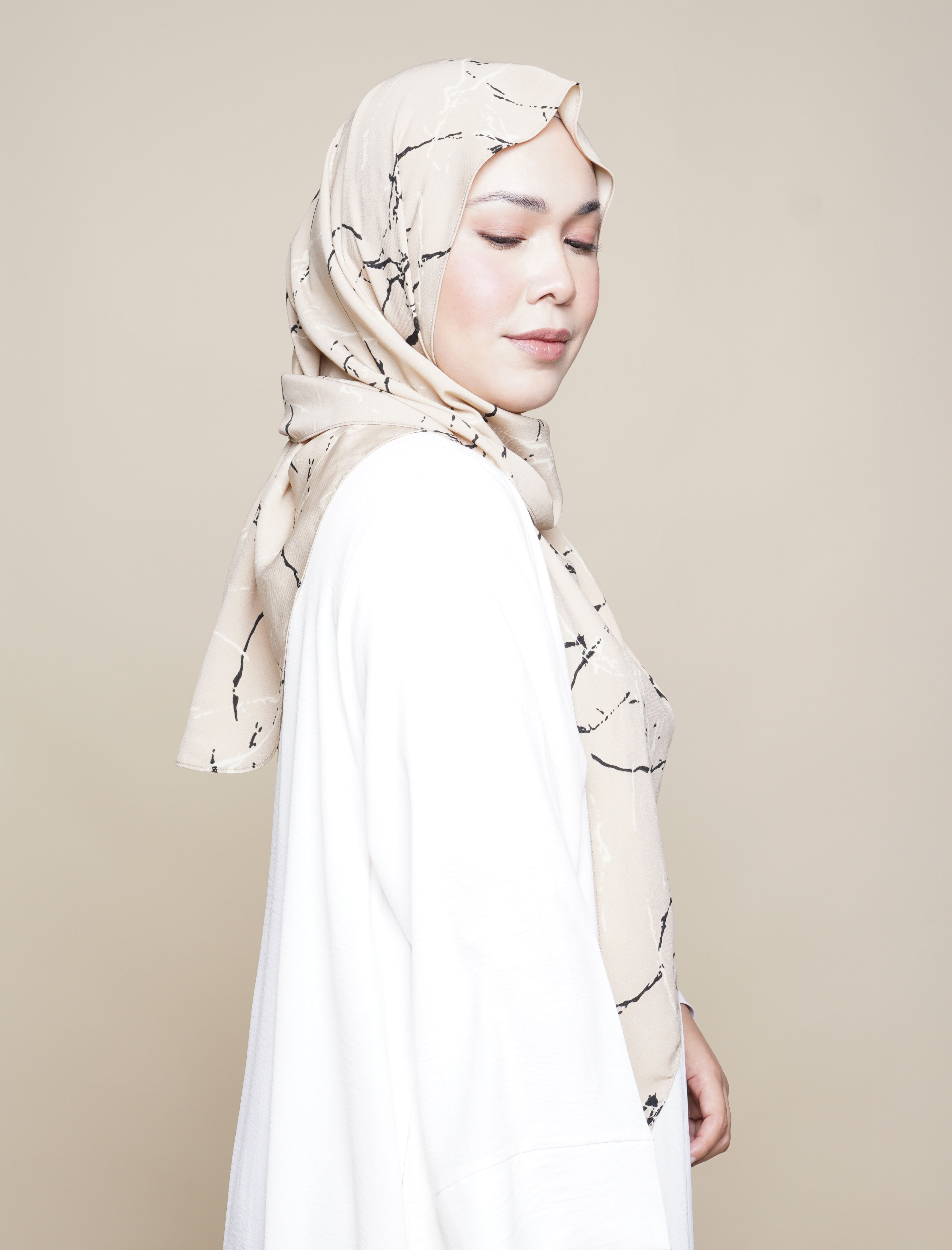 Marble Print Viscose Tri Scarf - Khaki
