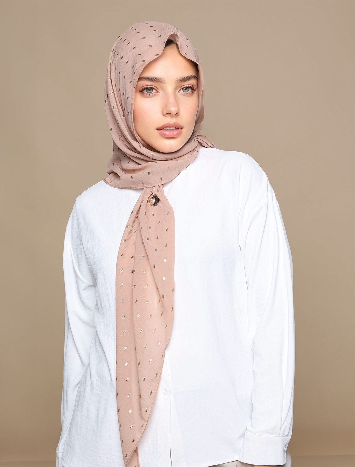 Milk Tea Gold Threaded Chiffon Tri Scarf ADLINA ANIS