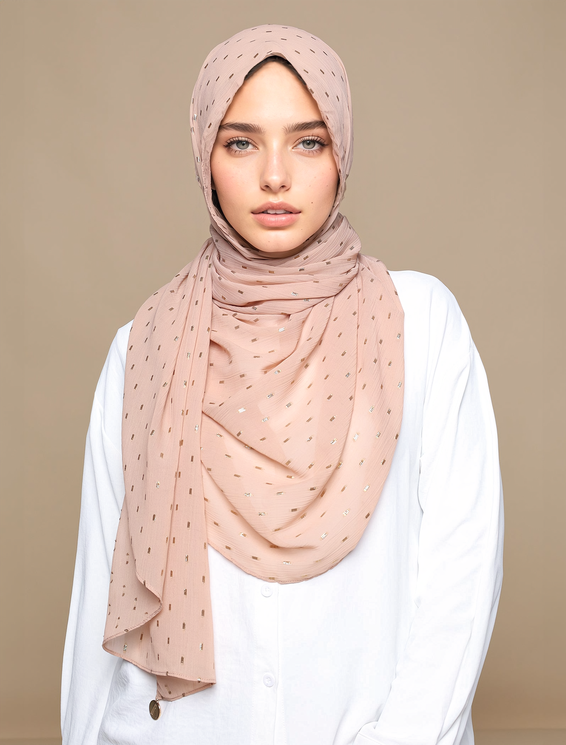 Milk Tea Gold Threaded Chiffon Curved Shawl