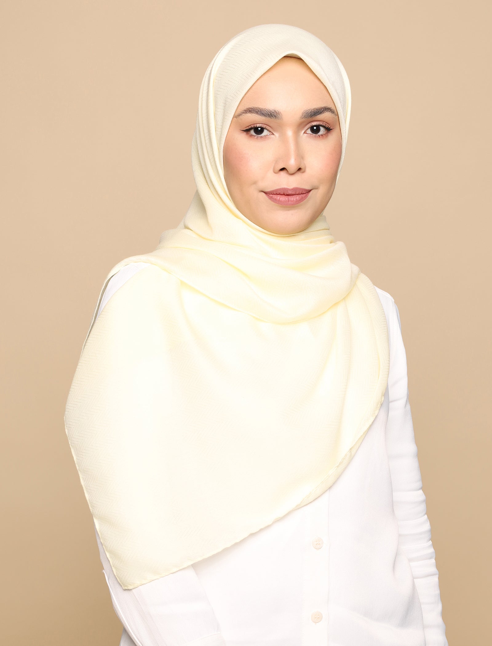 Herringbone Voile Square Scarf - Pale Yellow