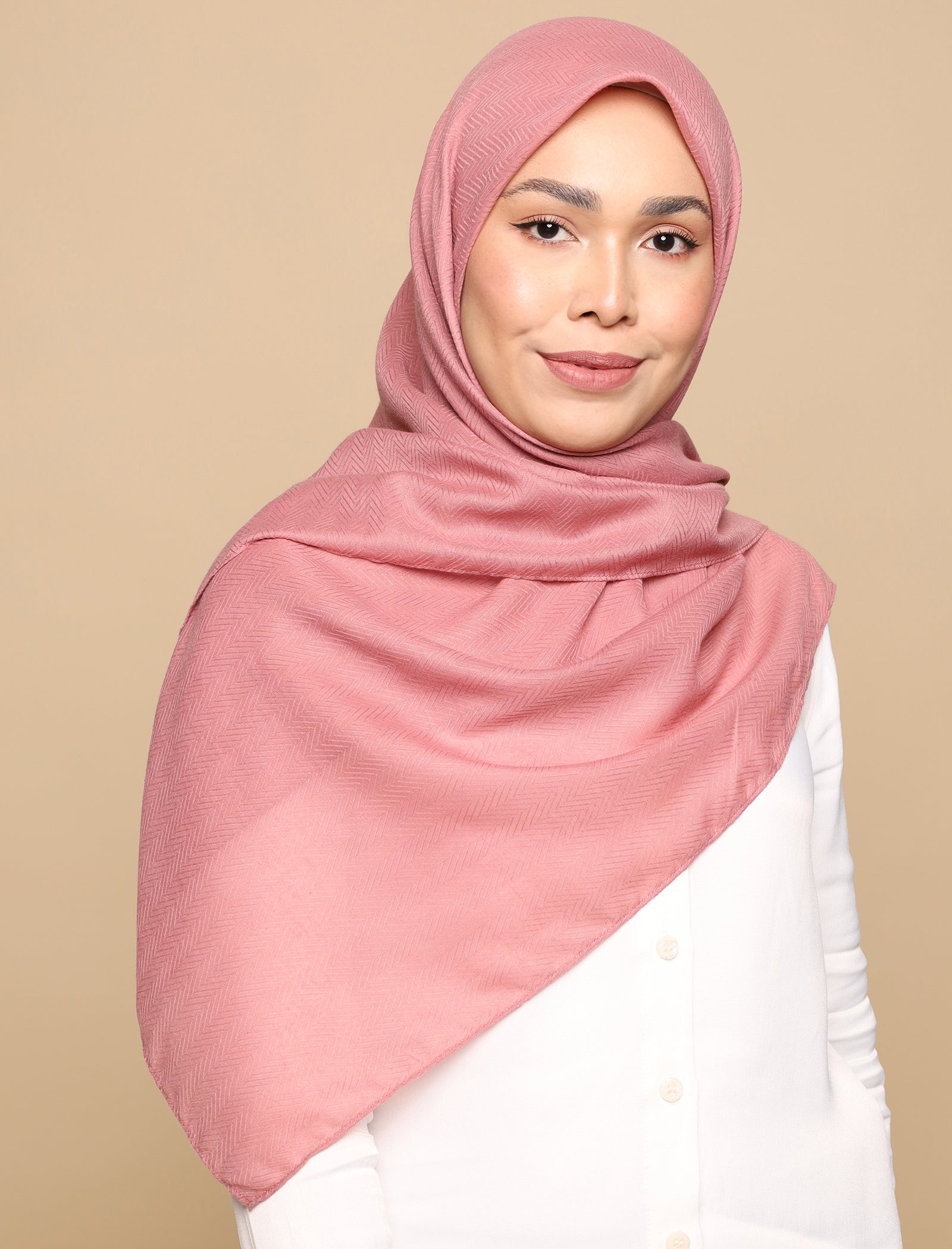 Herringbone Voile Square Scarf - Rose