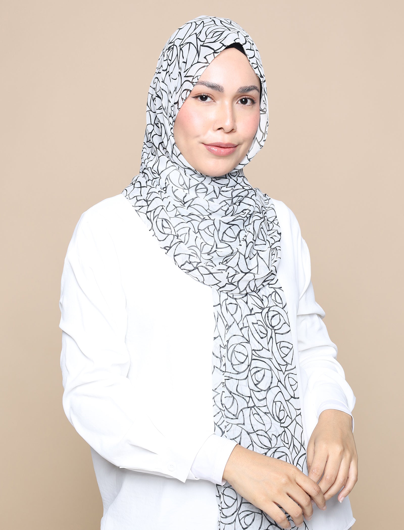 Rose Line Crepe Chiffon Curved Shawl