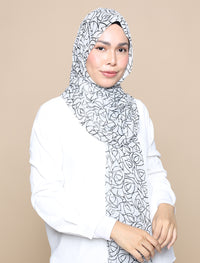 Rose Line Crepe Chiffon Curved Shawl
