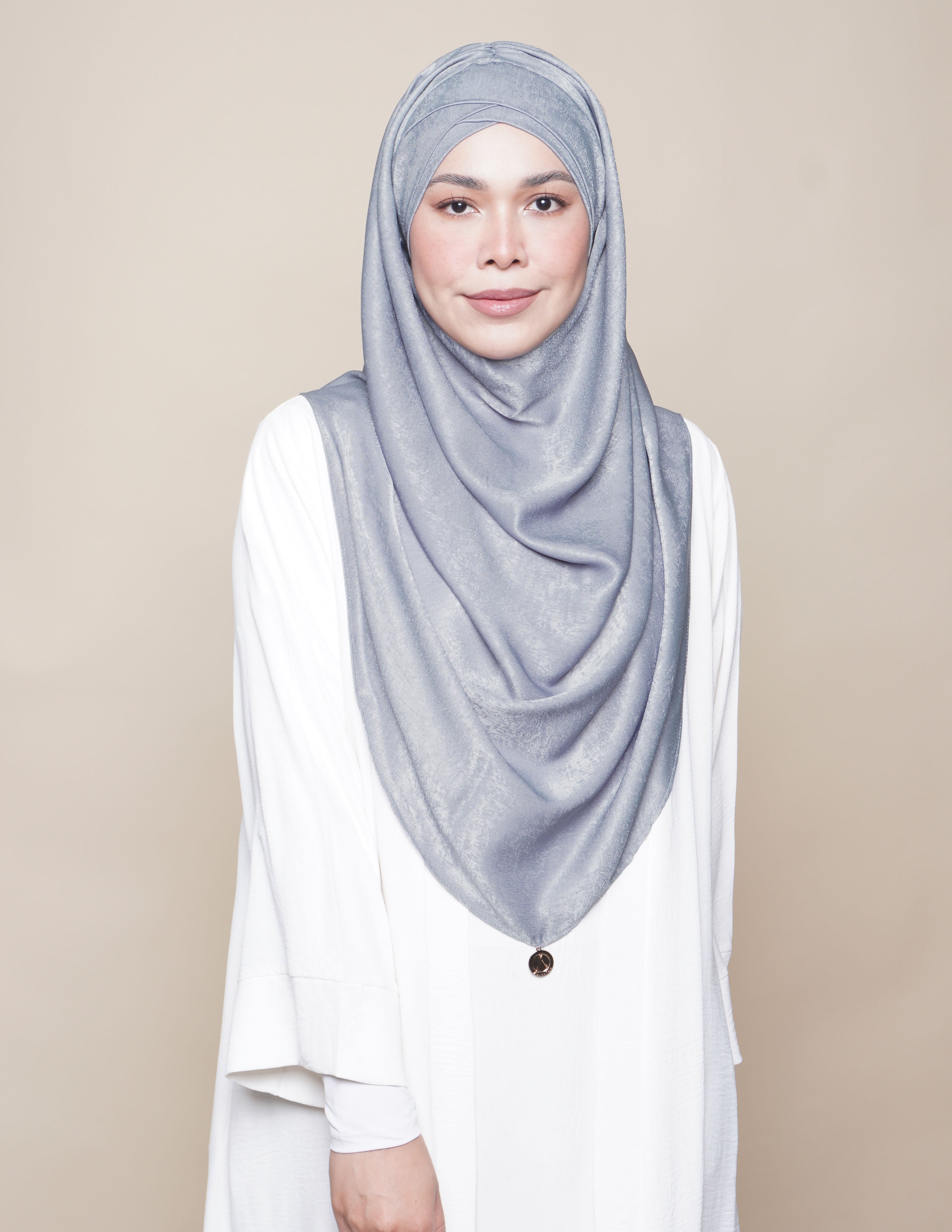 Khadijah Turban Satin Crepe - Silver Blue