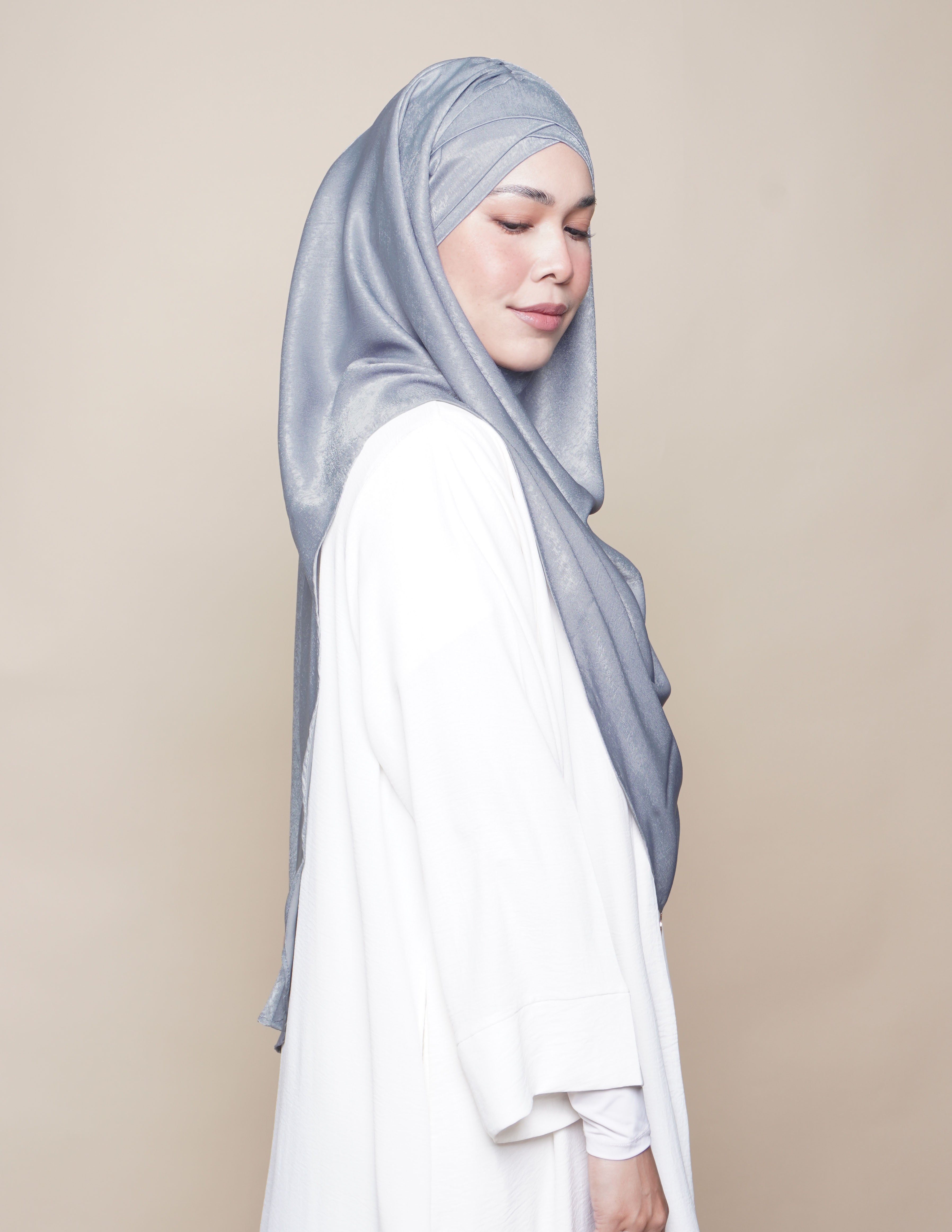Khadijah Turban Satin Crepe - Silver Blue