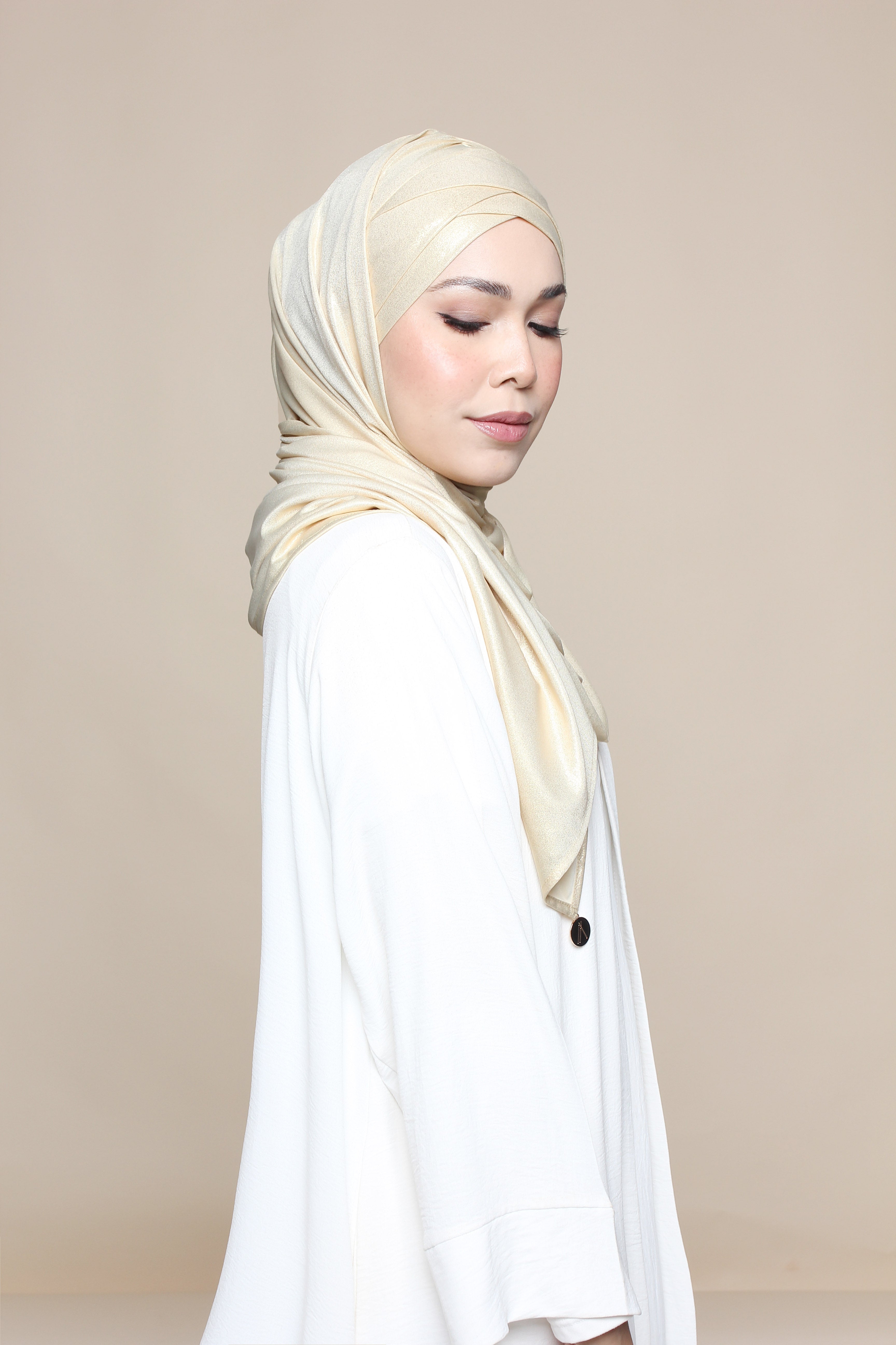 Glitter Jersey Lux Turban Shawl - Soft Gold