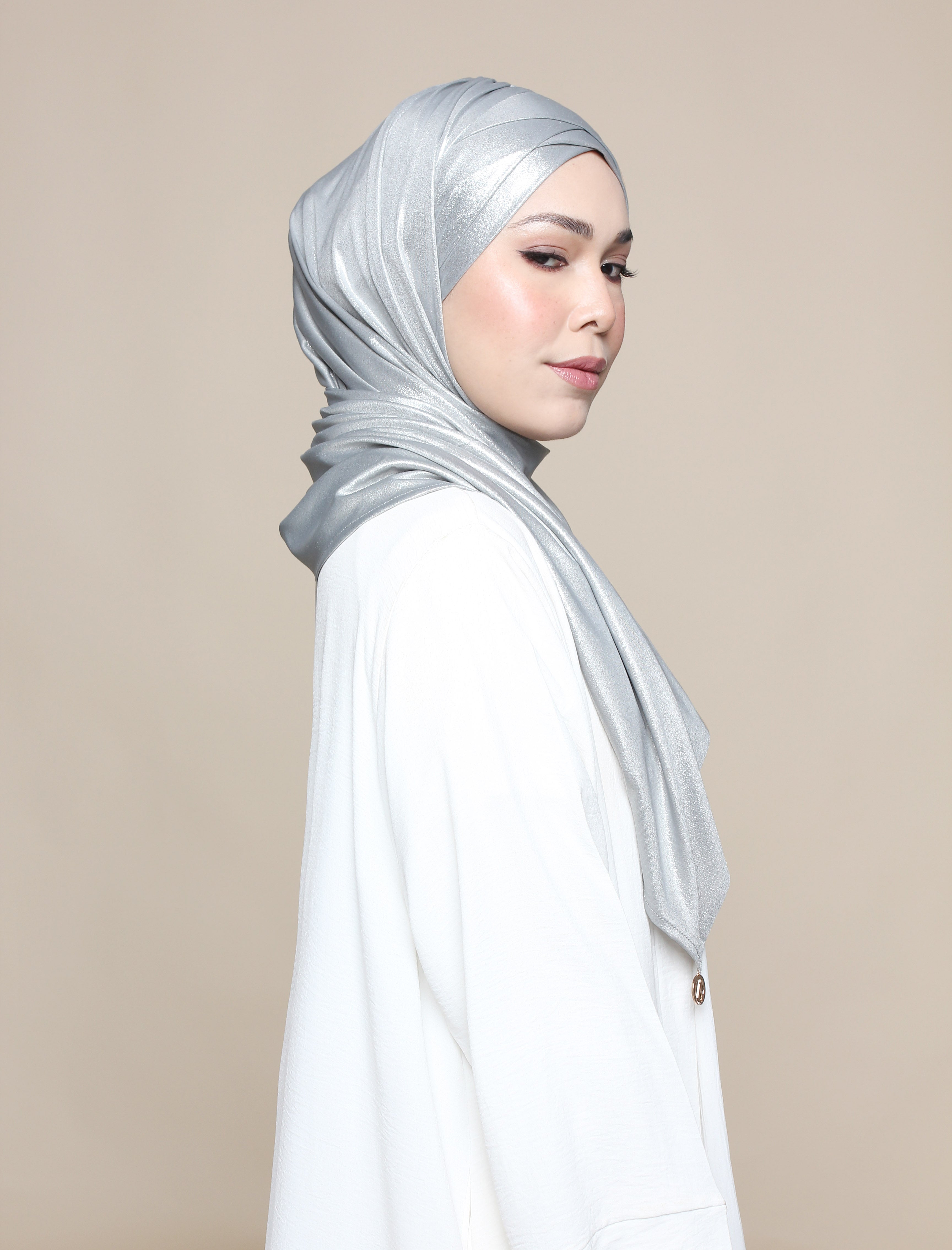 Glitter Jersey Lux Turban Shawl - Silver Metal