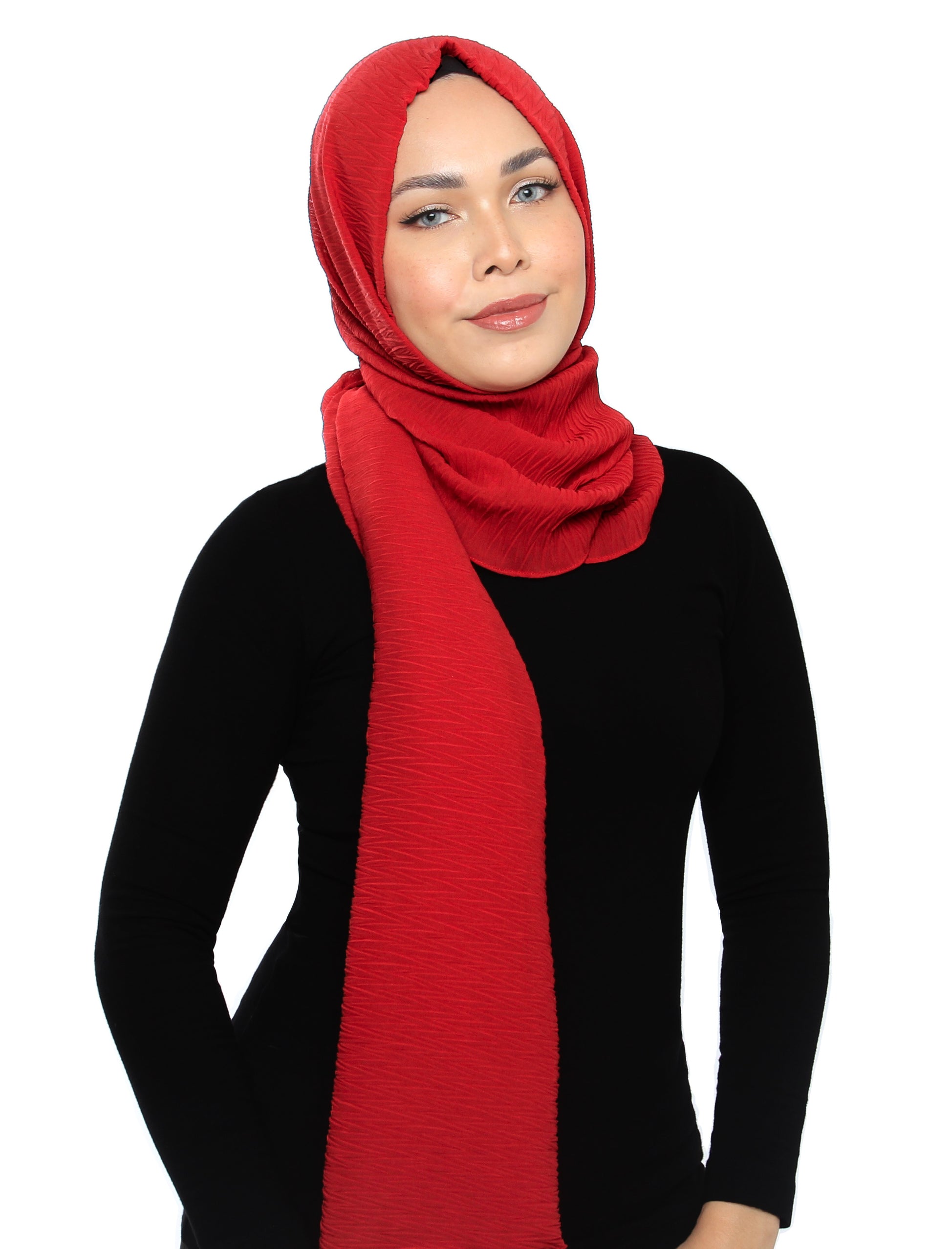 Chevron Pleated Shawl Red – ADLINA ANIS - Main Image