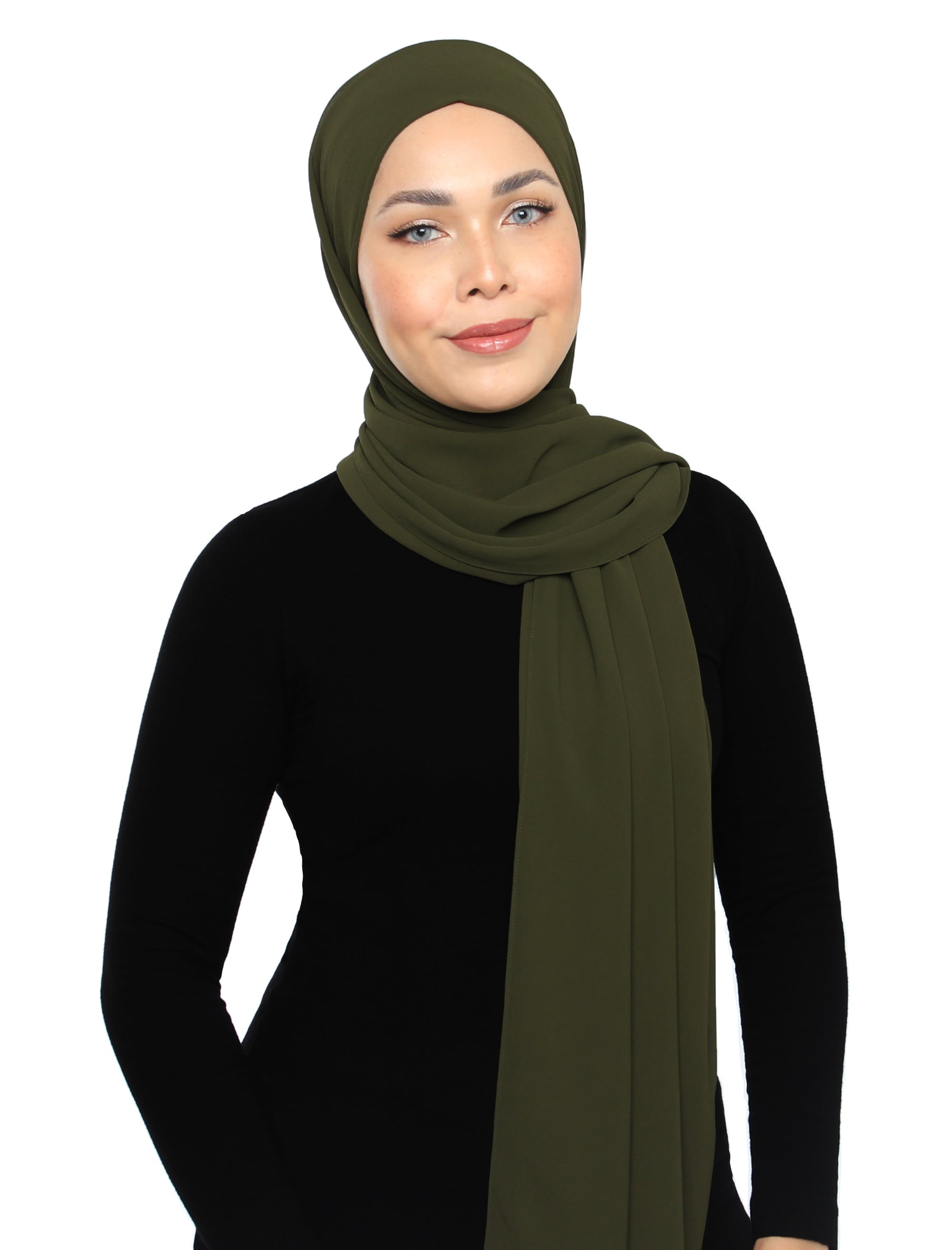 Lux Square Chiffon Shawl - Moss Green