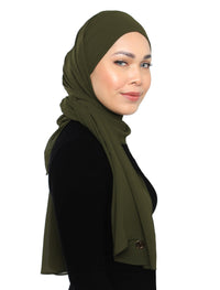 Lux Square Chiffon Shawl - Moss Green