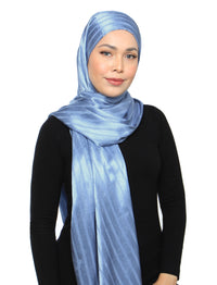 Lux Square Striped Velvety Satin Shawl - Sky Blue