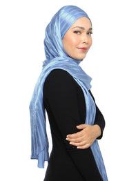 Lux Square Striped Velvety Satin Shawl - Sky Blue