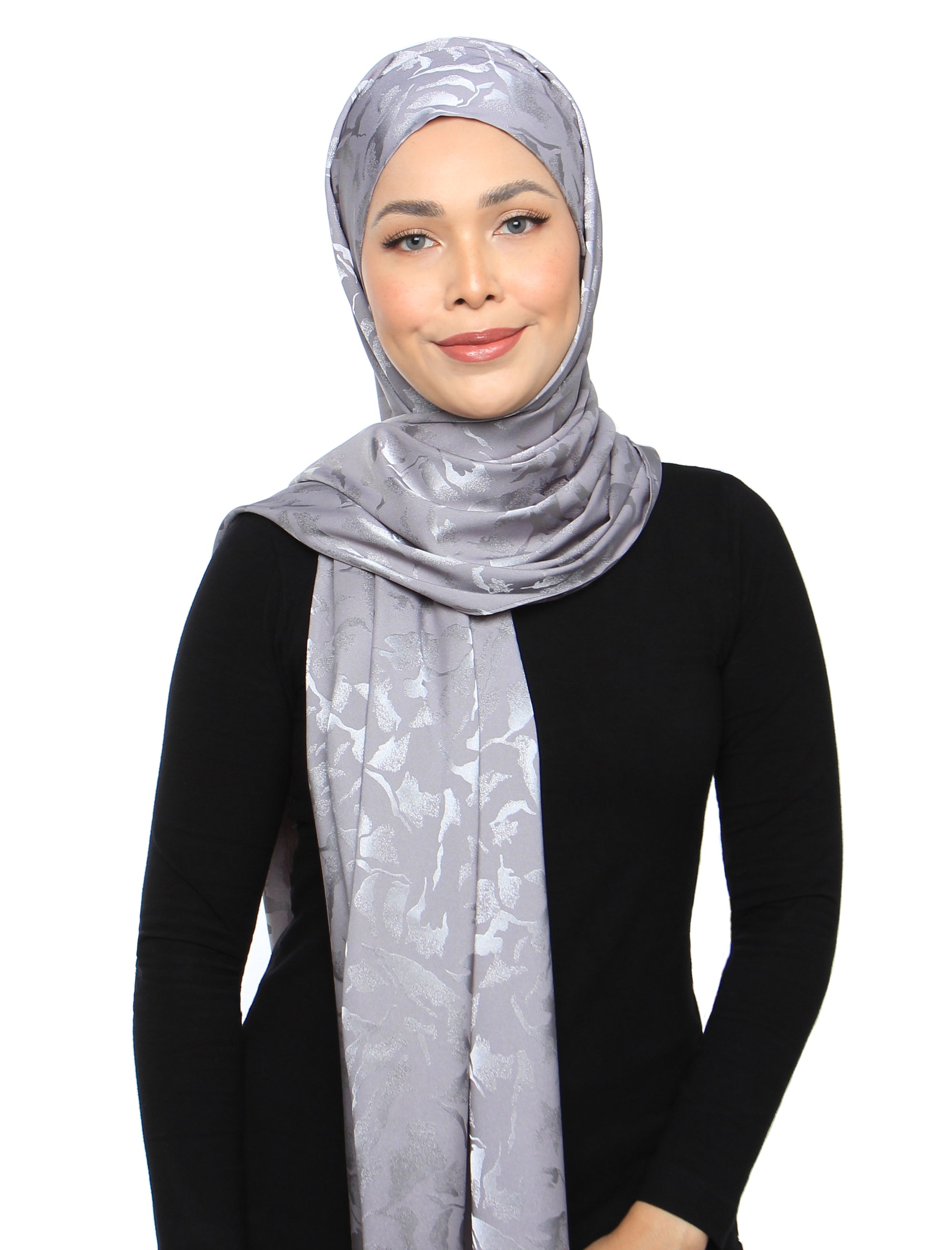 Lux Square Burn Out Floral Satin Shawl - Silver