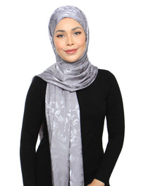 Lux Square Burn Out Floral Satin Shawl - Silver