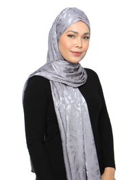 Lux Square Burn Out Floral Satin Shawl - Silver