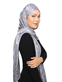 Lux Square Burn Out Floral Satin Shawl - Silver