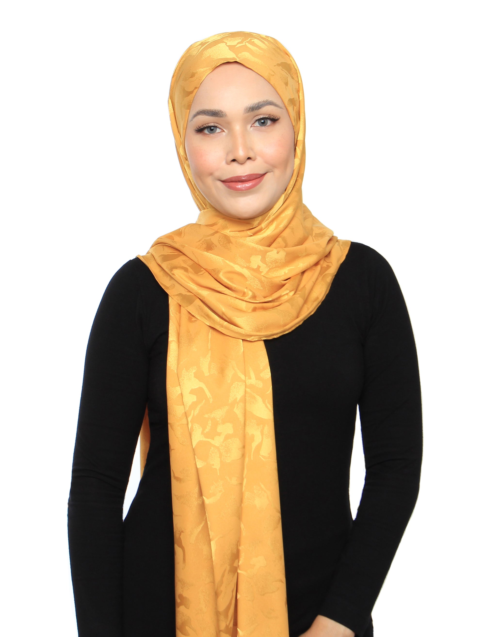 Lux Square Burn Out Floral Satin Shawl - Sunflower