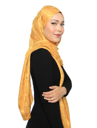 Lux Square Burn Out Floral Satin Shawl - Sunflower