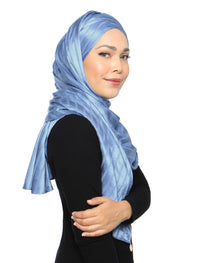 Lux Turban Striped Velvety Satin Shawl - Sky Blue